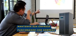 ### **Descrição da Imagem** A imagem transmite uma mensagem clara sobre a importância do Nobreak para manter empresas operando sem interrupções. ### **Elementos Visuais:** 1. **Cenário Empresarial:** - Dois profissionais analisam gráficos projetados em uma tela, demonstrando uma reunião ou apresentação estratégica. 2. **Texto em Destaque ("Mantenha sua empresa funcionando com Nobreak"):** - Escrito em amarelo sobre um fundo azul escuro, criando contraste e destacando a mensagem principal. 3. **Nobreak na Direita:** - Um equipamento robusto é posicionado estrategicamente, simbolizando a solução para evitar quedas de energia. 4. **Logotipo da MVS Nobreak no Canto Superior Esquerdo:** - Reforça a identidade da empresa e associa sua marca à confiabilidade no fornecimento de energia segura. ### **Mensagem e Impacto:** A imagem sugere que a continuidade das operações empresariais **depende de um Nobreak**, reforçando sua importância para evitar perdas de dados e prejuízos financeiros causados por falhas elétricas. O design profissional e direto gera credibilidade e apelo comercial.
